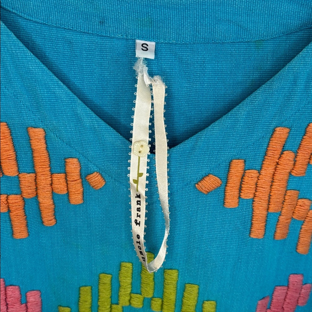 Uncle Frank Pink and Lime Striped Mini Dress with Blue Stitching - Picture 8 of 11